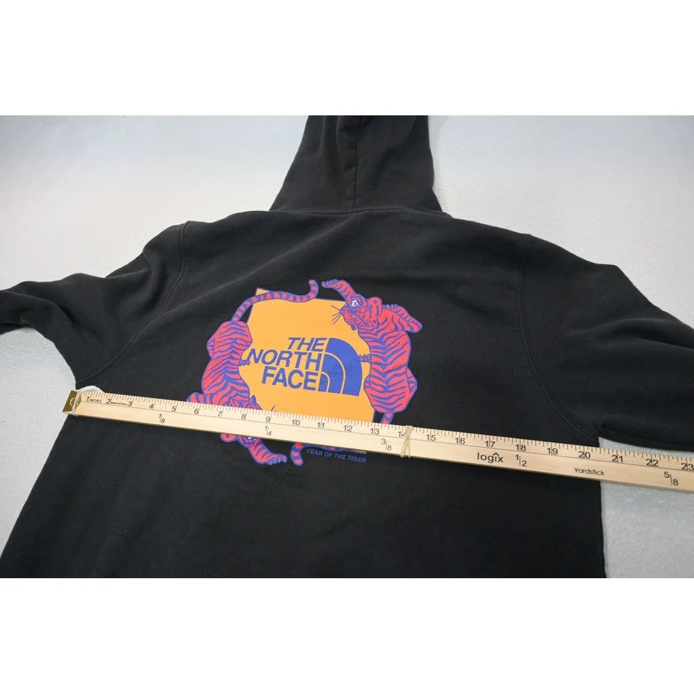 The North Face Hoodie Mens Medium Black Pullover Graphic Logo Fleece Excellent